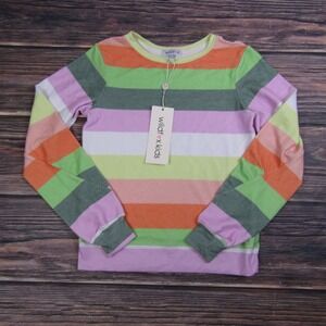 Wildfox Kids NEW Size 7 Pink Green Striped Crewneck Sweater Sorbet